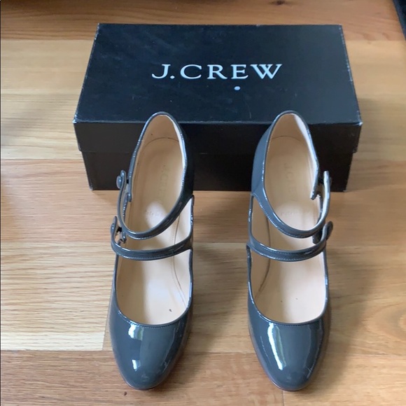 J. Crew 8.5 Gray Patent Leather Mary Jane Heels - Picture 1 of 14